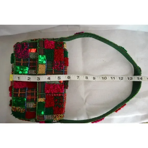Anthropologie The Fiona Beaded Bag Holiday Plaid Edition - Picture 13 of 16